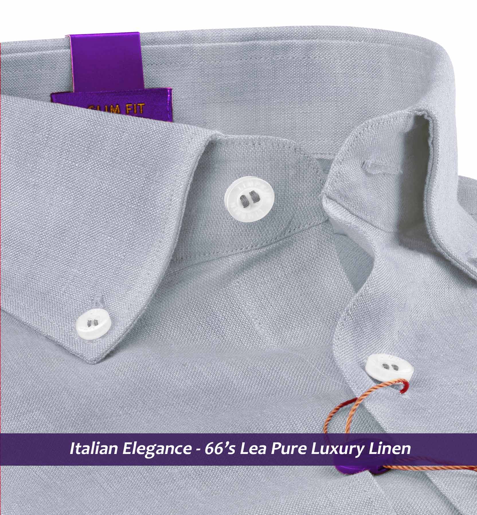 Loreto- Glacier Grey Solid Linen- Button Down