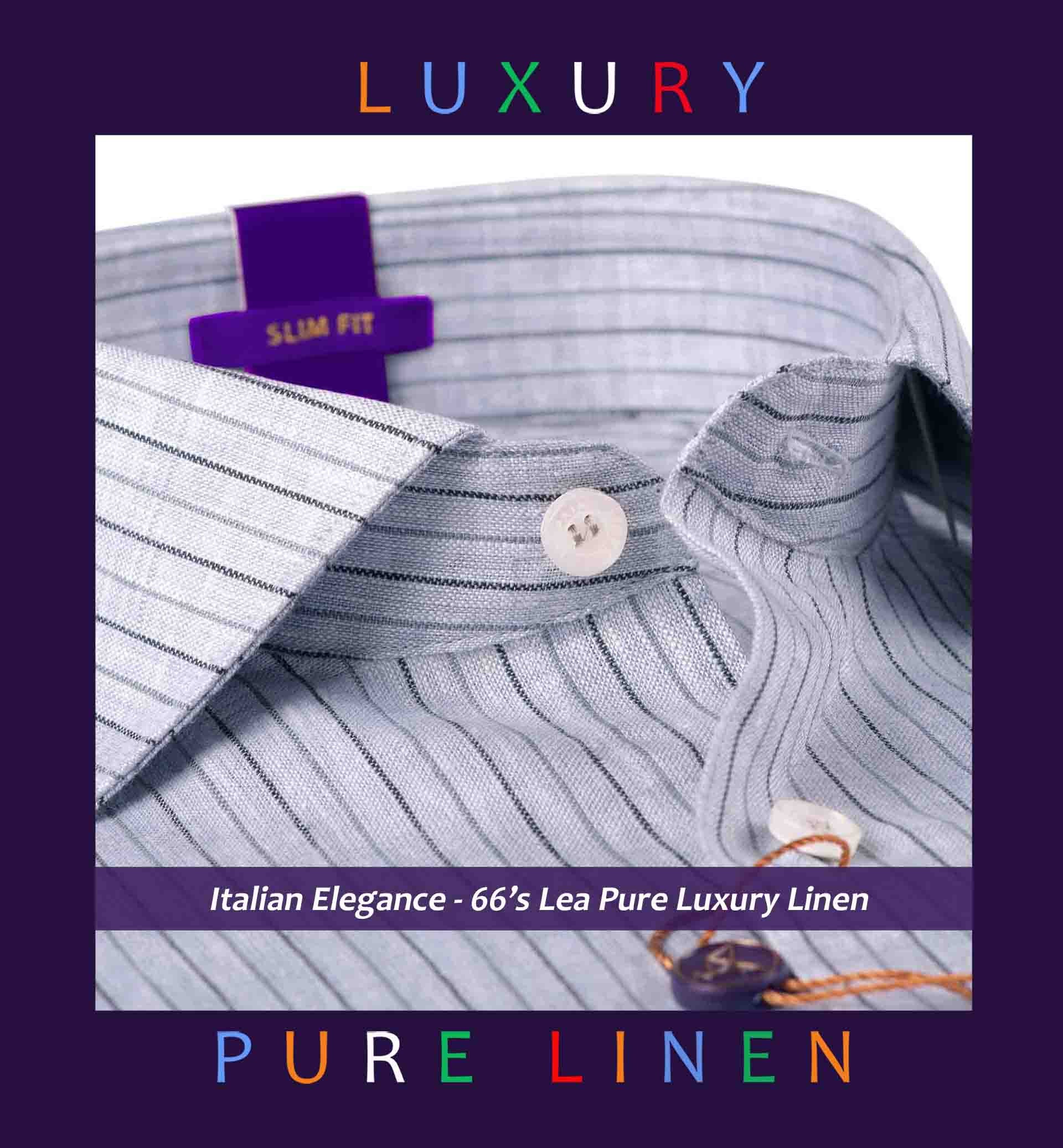 Palmdale- Steel Grey & Anchor Grey Stripe - 66's Lea Pure Luxury Linen