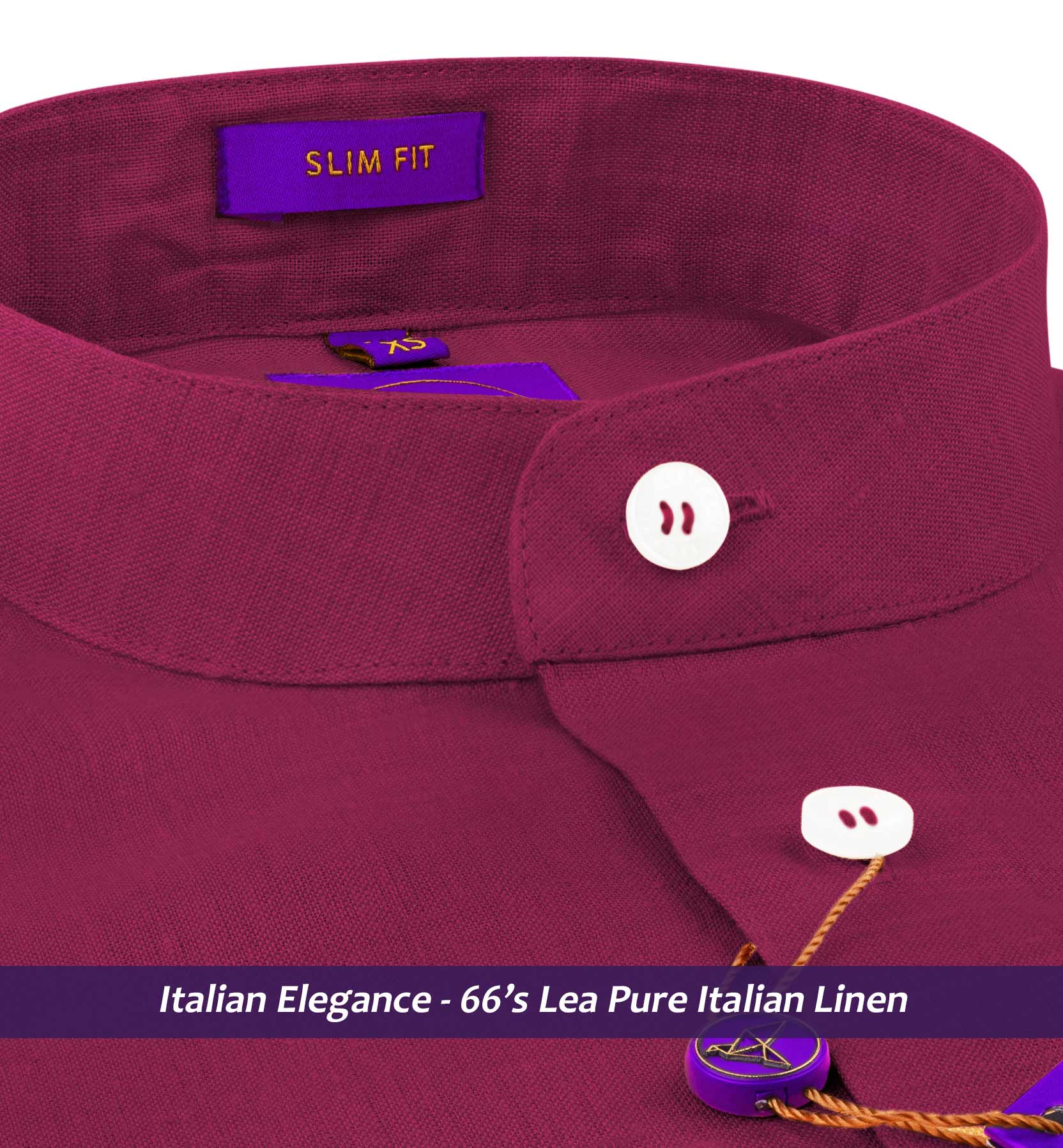 Elmira- Magenta Solid Linen- Mandarin Collar