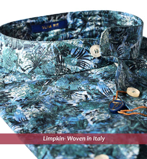 Floral Print Shirt in Teal- Buy Online Premium Shirts- Woven In Italy