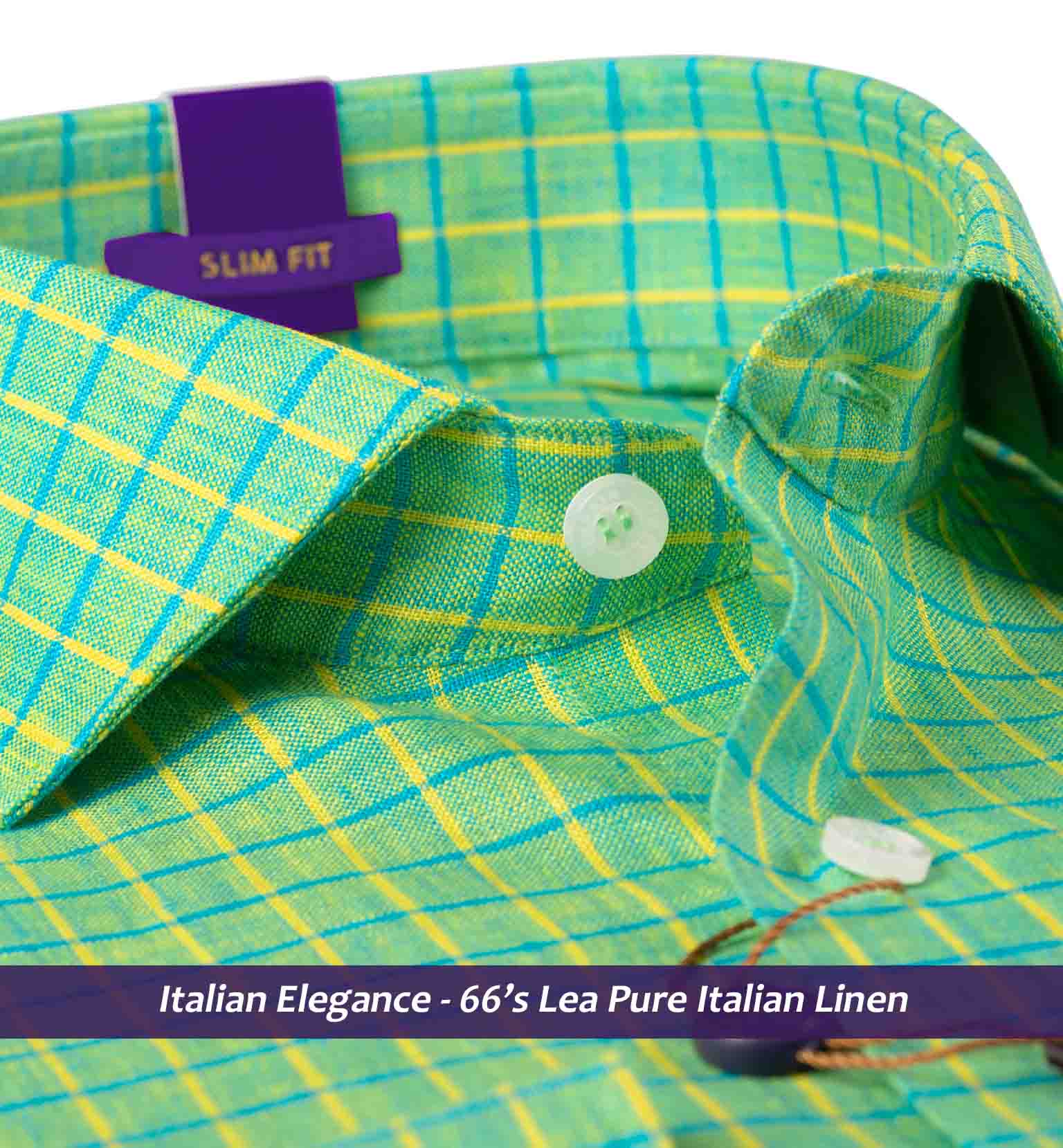 Arlington- Parakeet Green & Yellow Check - 66's Lea Pure Luxury Linen