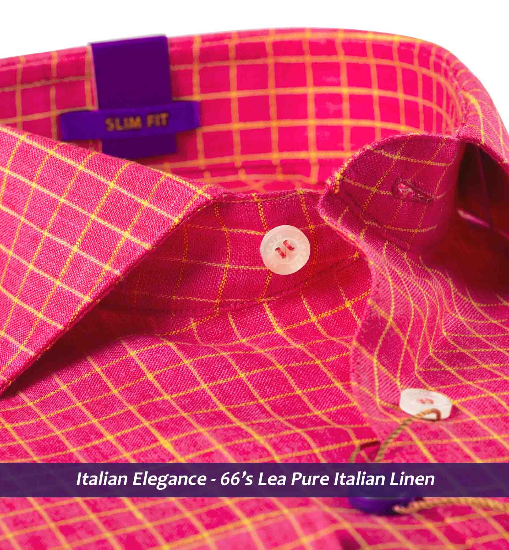 Obispo- Coral Red & Yellow Check- 66's Lea Pure Luxury Linen