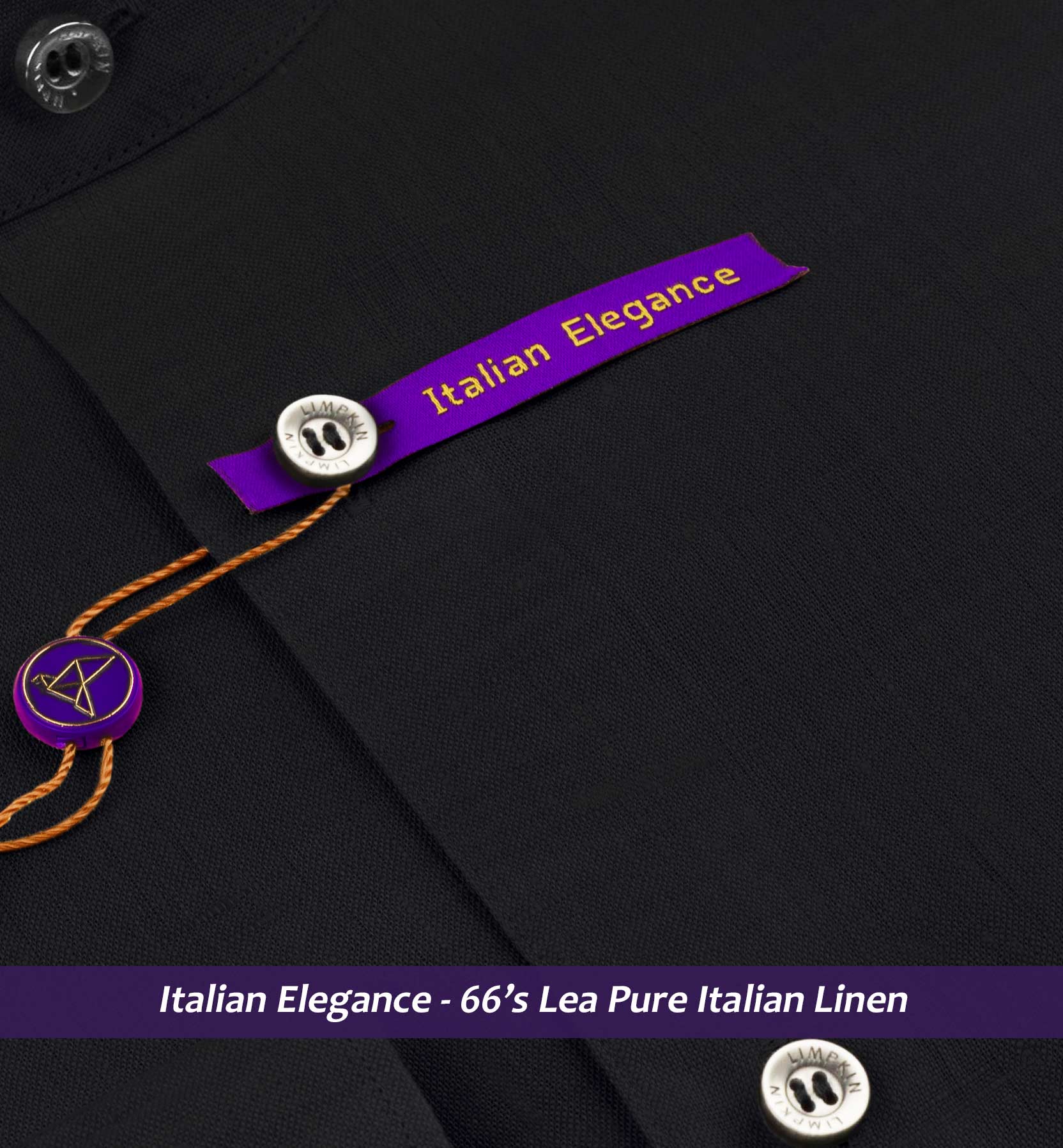 Arnhem- Black Solid Linen- Mandarin Collar