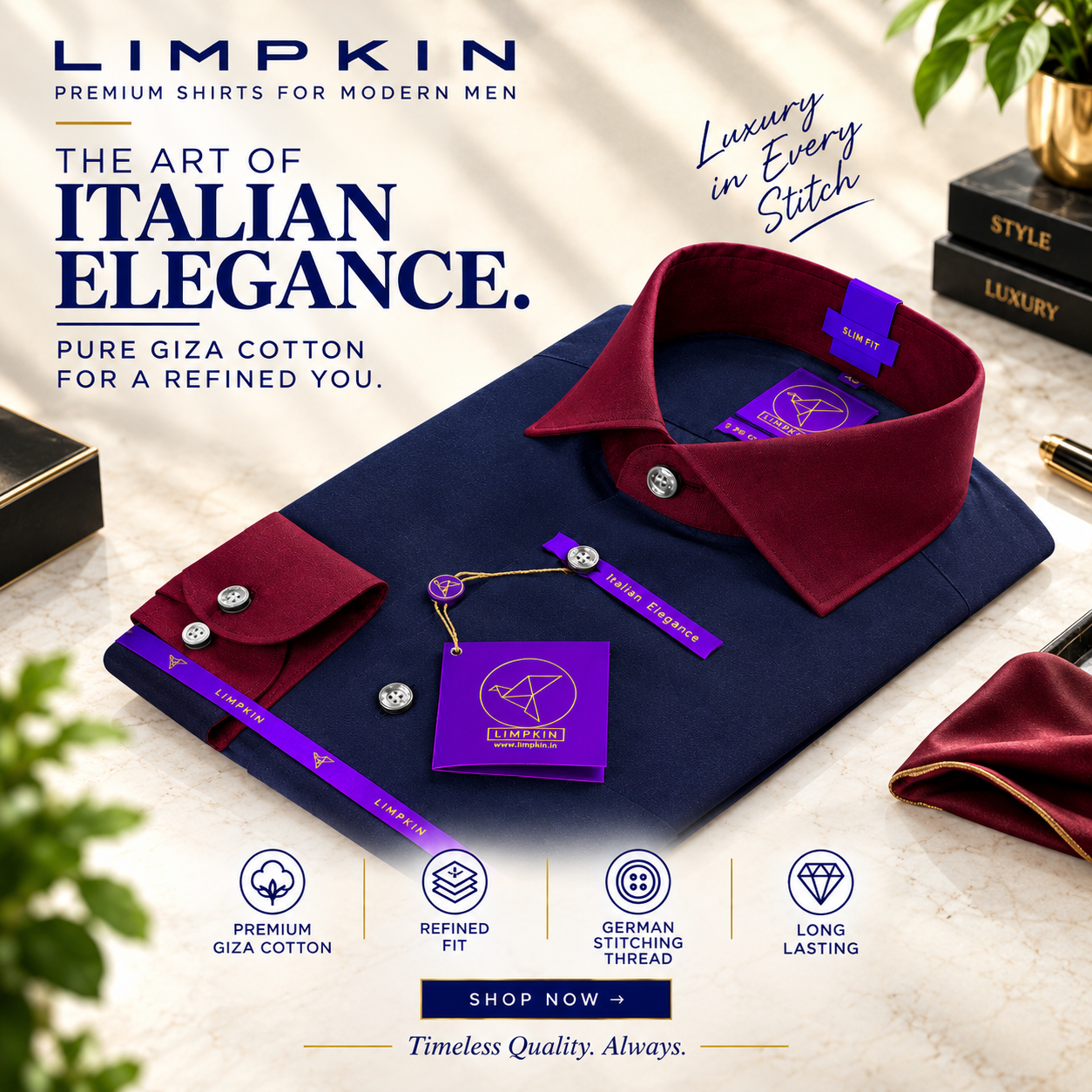 Houston- Navy Magical Solid- Burgundy Collar
