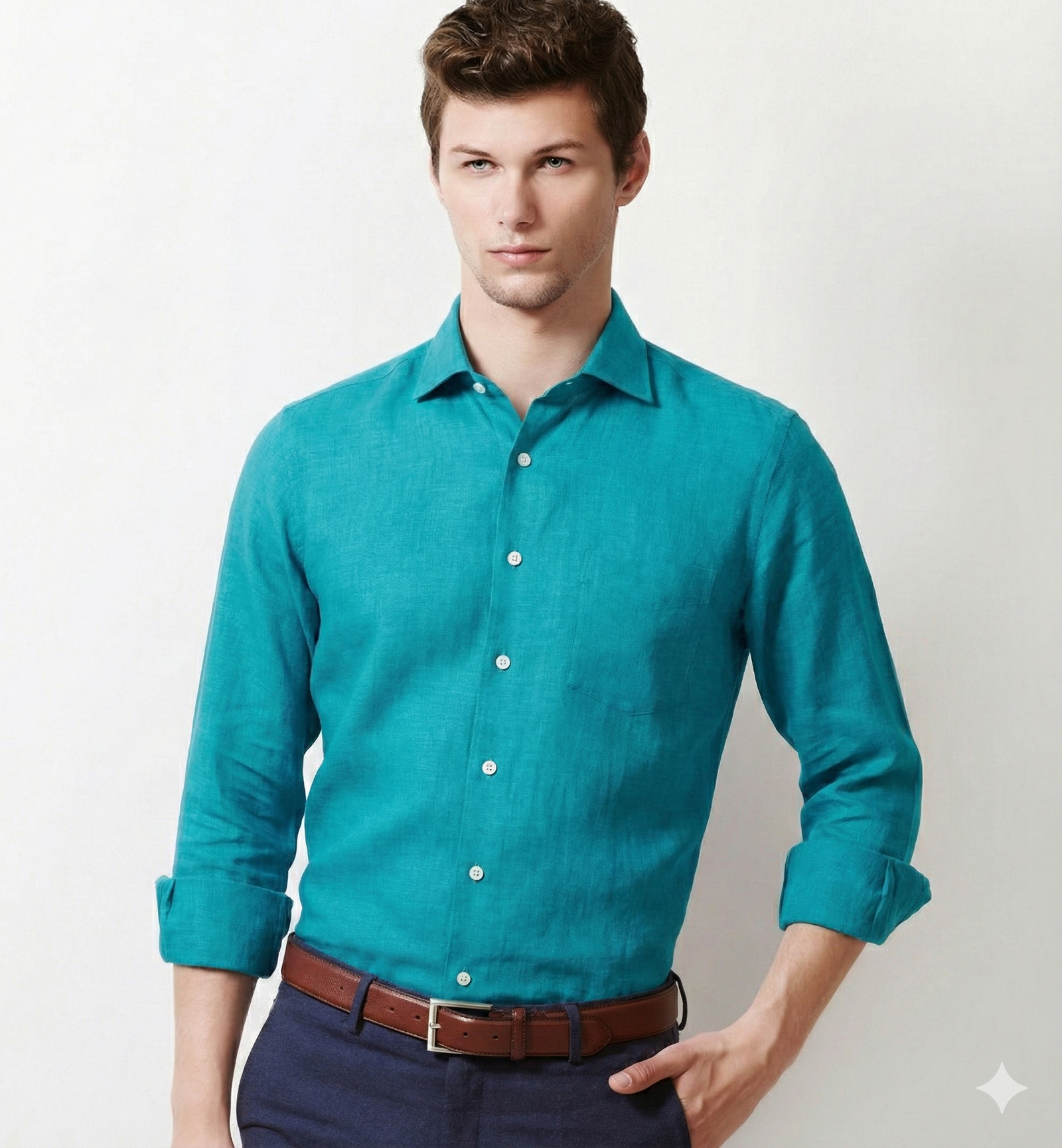 Girona- Turquoise Solid Linen- 77's Lea Pure Luxury Linen