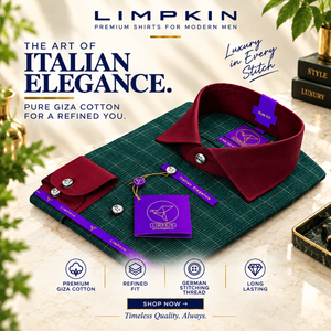 Pengfei- Seaweed Green & Beige Check- Burgundy Collar- 2 Ply Egyptian Giza Cotton- Delivery from 9th Oct