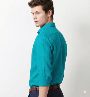 Girona- Turquoise Solid Linen- 77's Lea Pure Luxury Linen