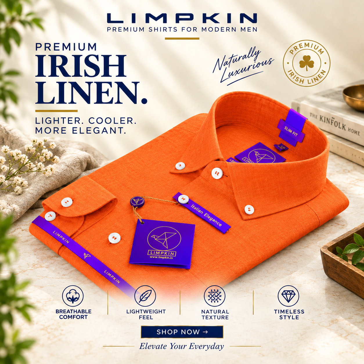 Bolivia- Tangerine Orange Linen- Button Down