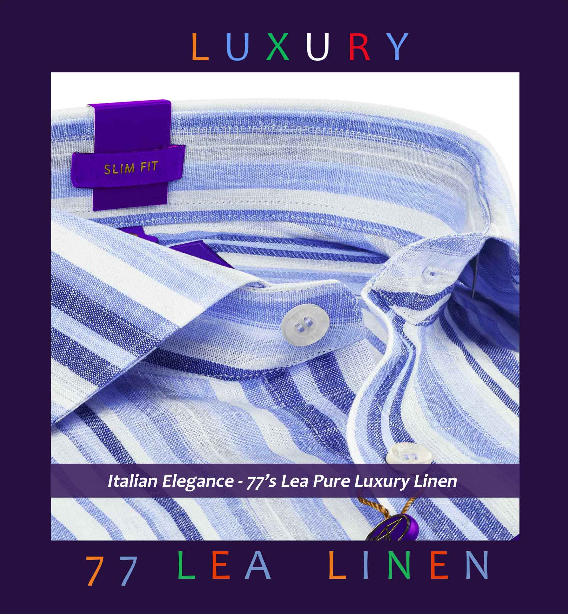 Devon- Azure Blue & Navy Stripe Linen