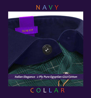Maribo- Seaweed Green & Beige Check- Navy Collar