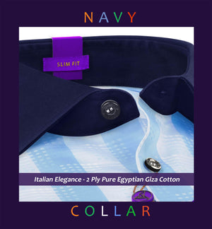 Berkeley- Cerulean Blue & Turquoise Check- Navy Collar
