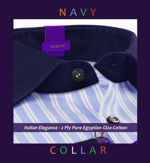 Durham- Azure Blue & Navy Stripe- Navy Collar