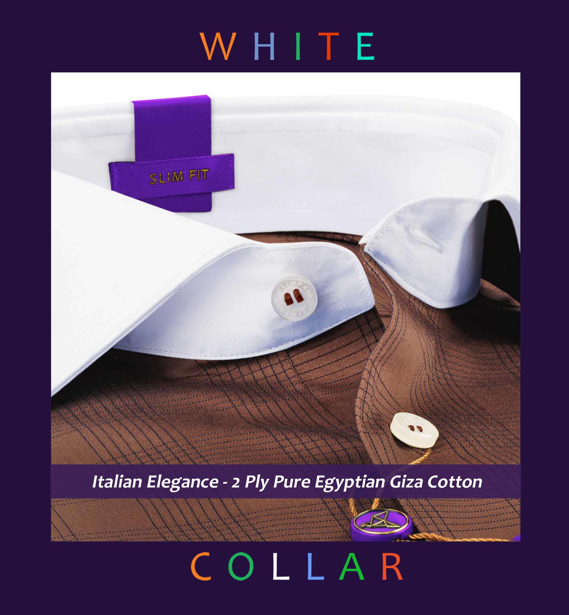 Tropea- Cinnamon Brown & Navy Check- White Collar