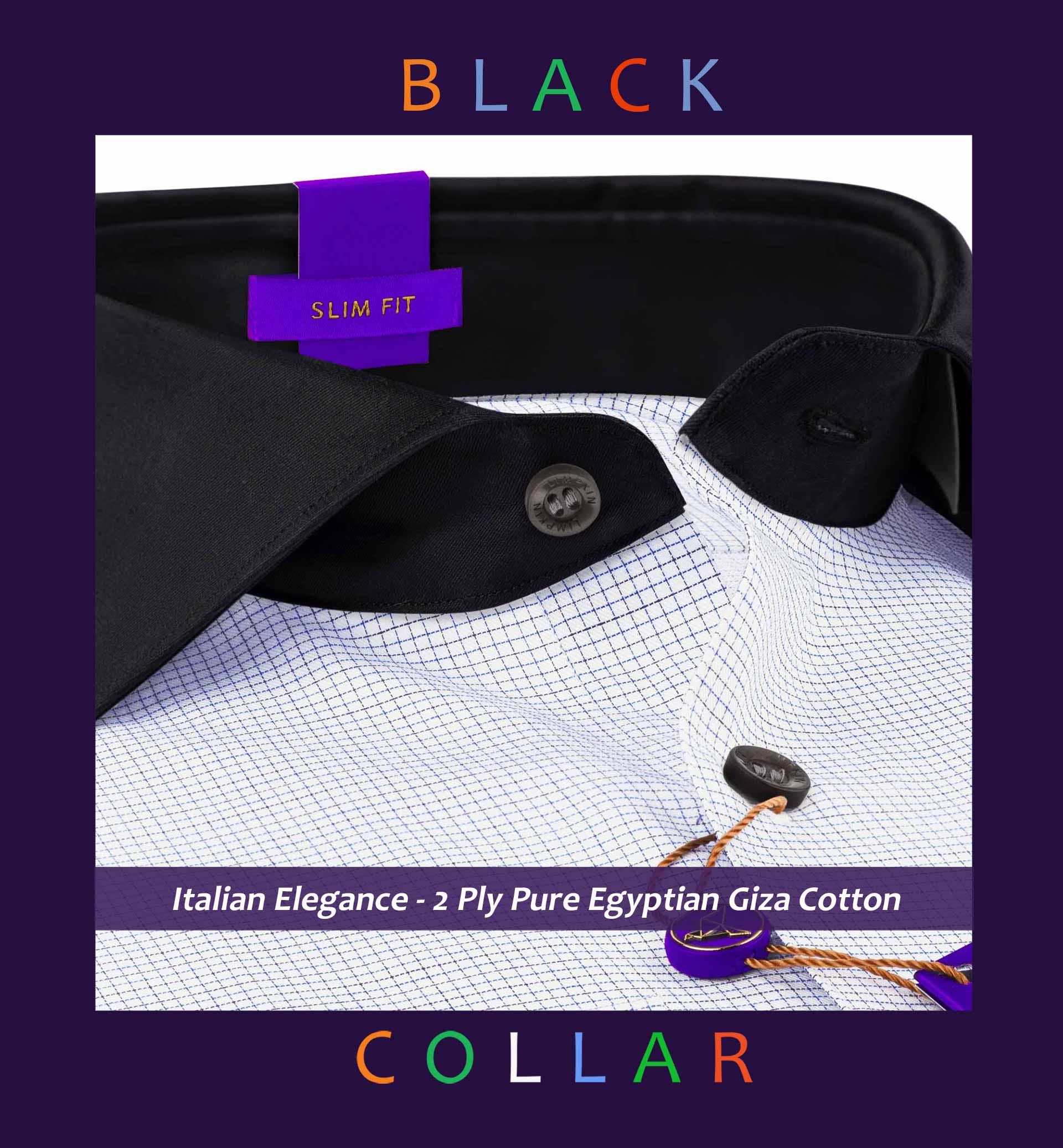 Morelia- Navy & White Pin Check- Black Collar
