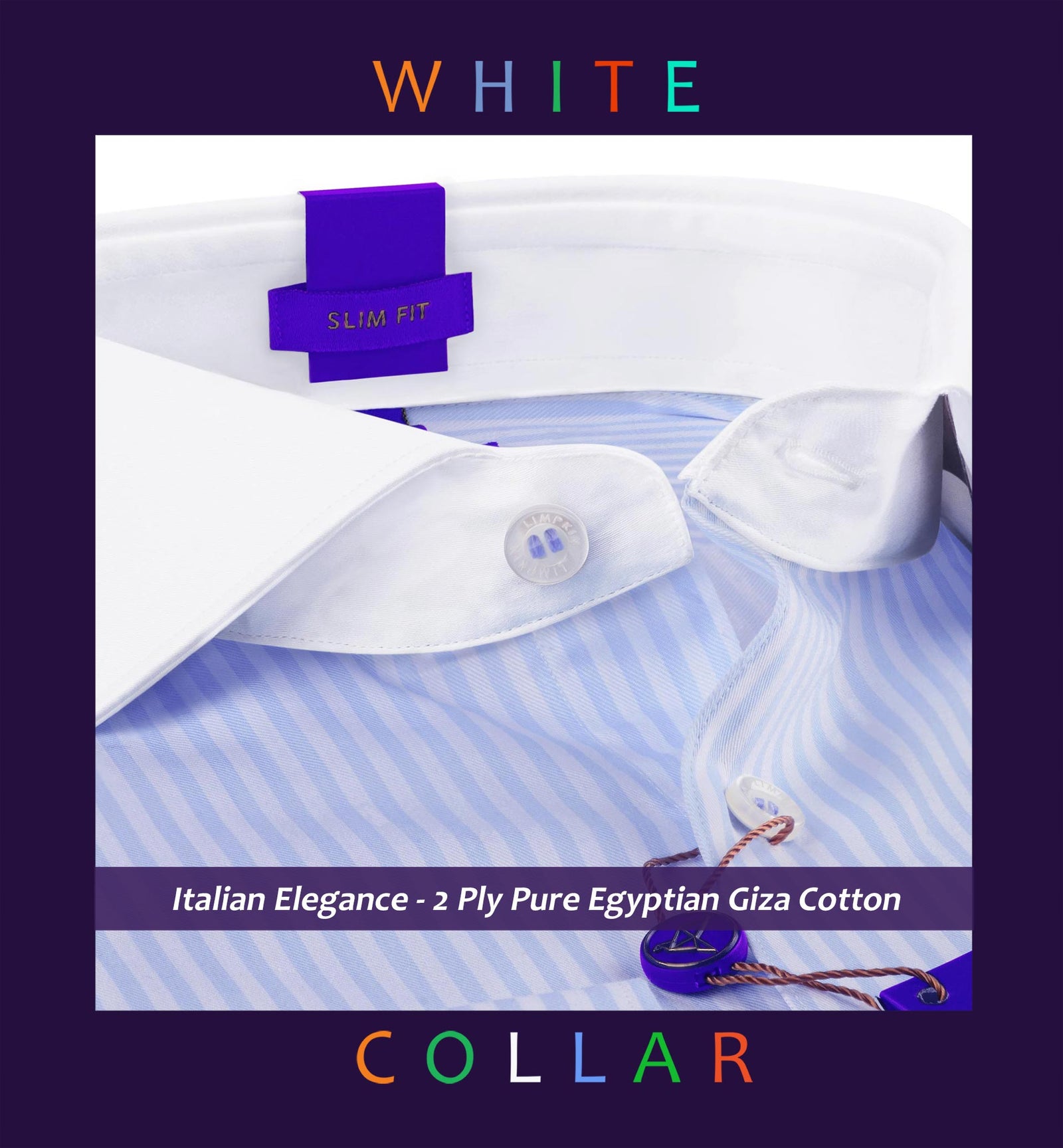 Romania- Azure Blue & White Stripe- White Collar