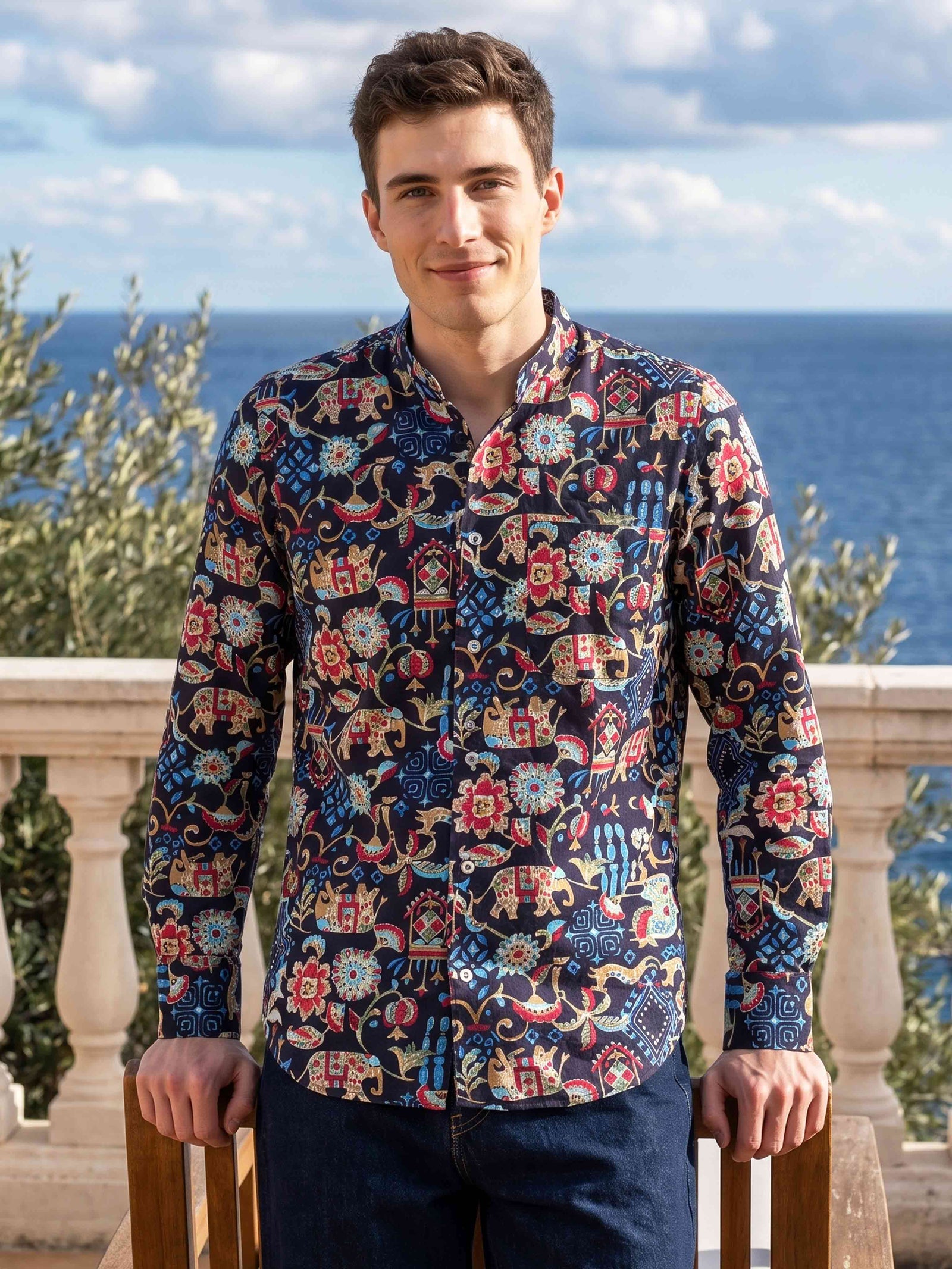 Osaka- Navy & Beige Magical Print