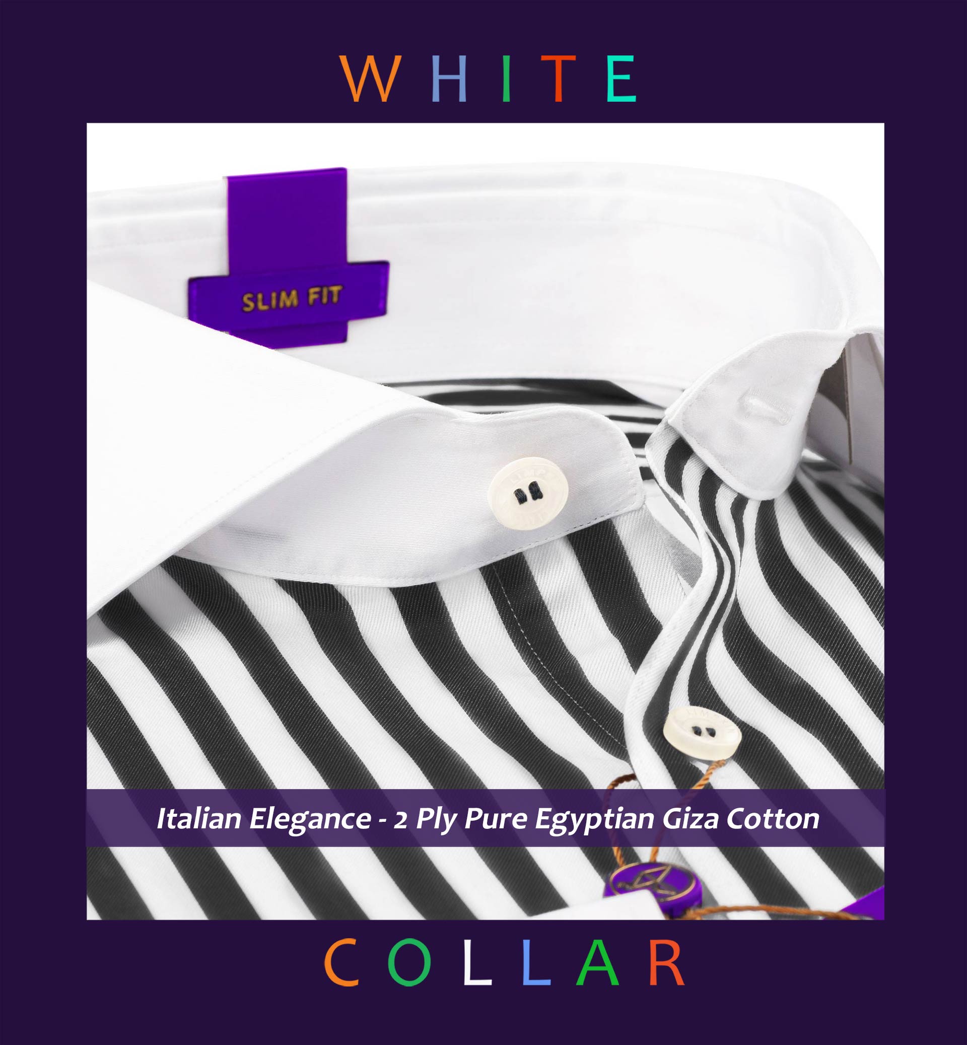 Lorient- Ebony Black Stripe with White Collar