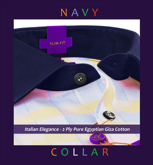 Portugal- Daffodil Yellow & Pink Check- Navy Collar