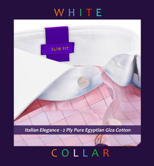 Trento- Flamingo Pink & Navy Check- White Collar