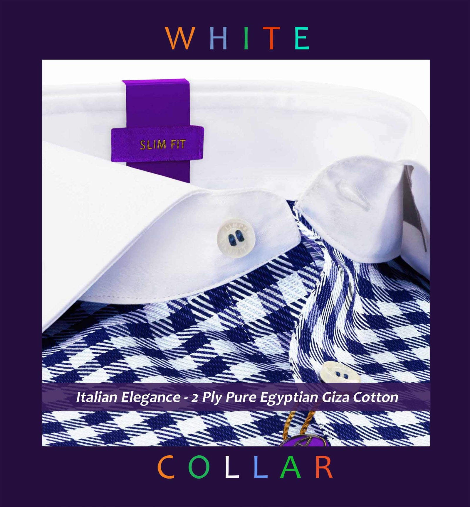 Madrid- Navy & Sky Blue Check- White Collar