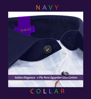 Porus- Cerulean Blue & White Check- Navy Collar