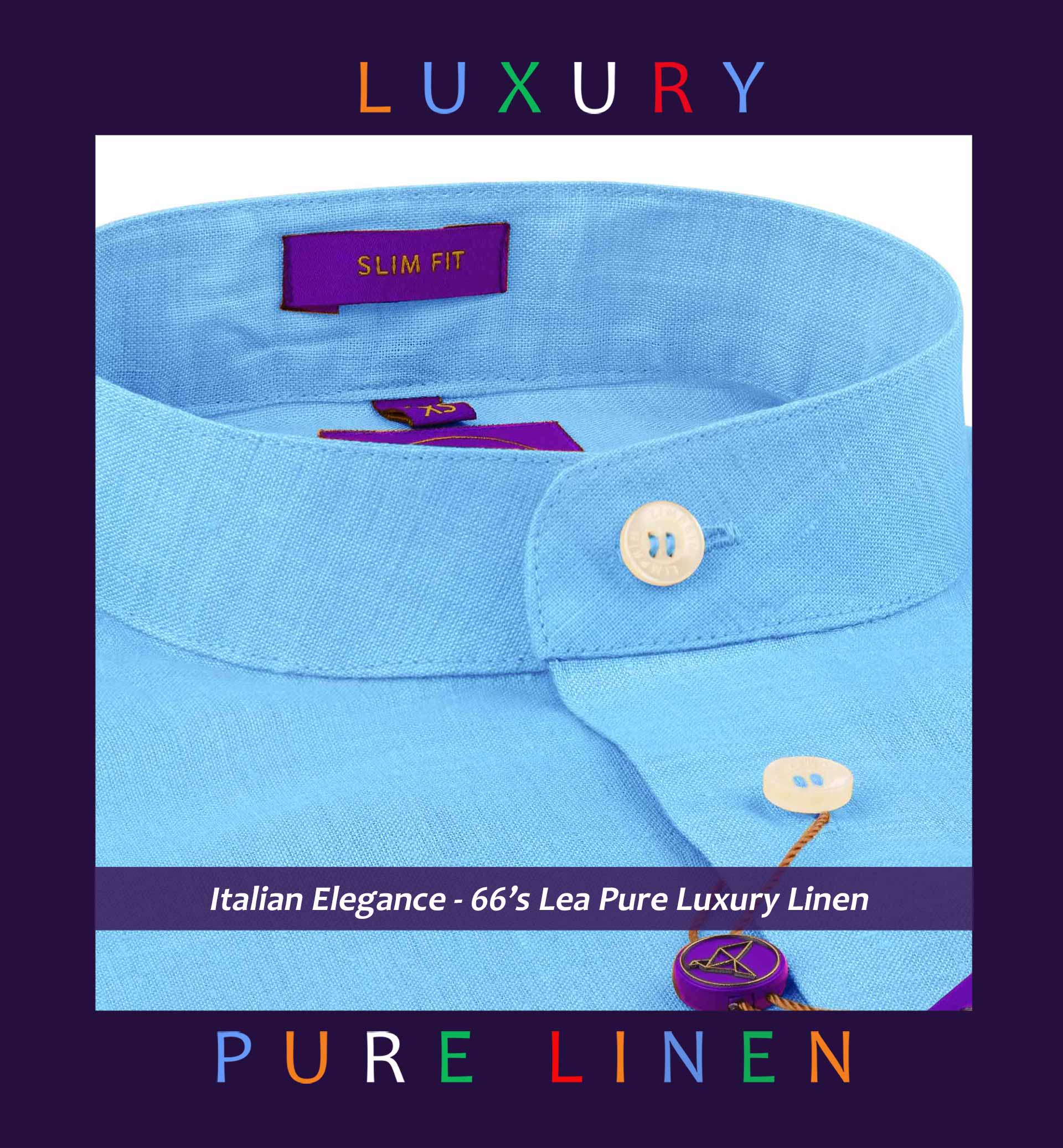 Rimini- Cerulean Blue Solid Linen- Mandarin Collar