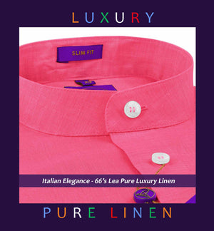 Limnos- Rouge Pink Solid Linen- Mandarin Collar