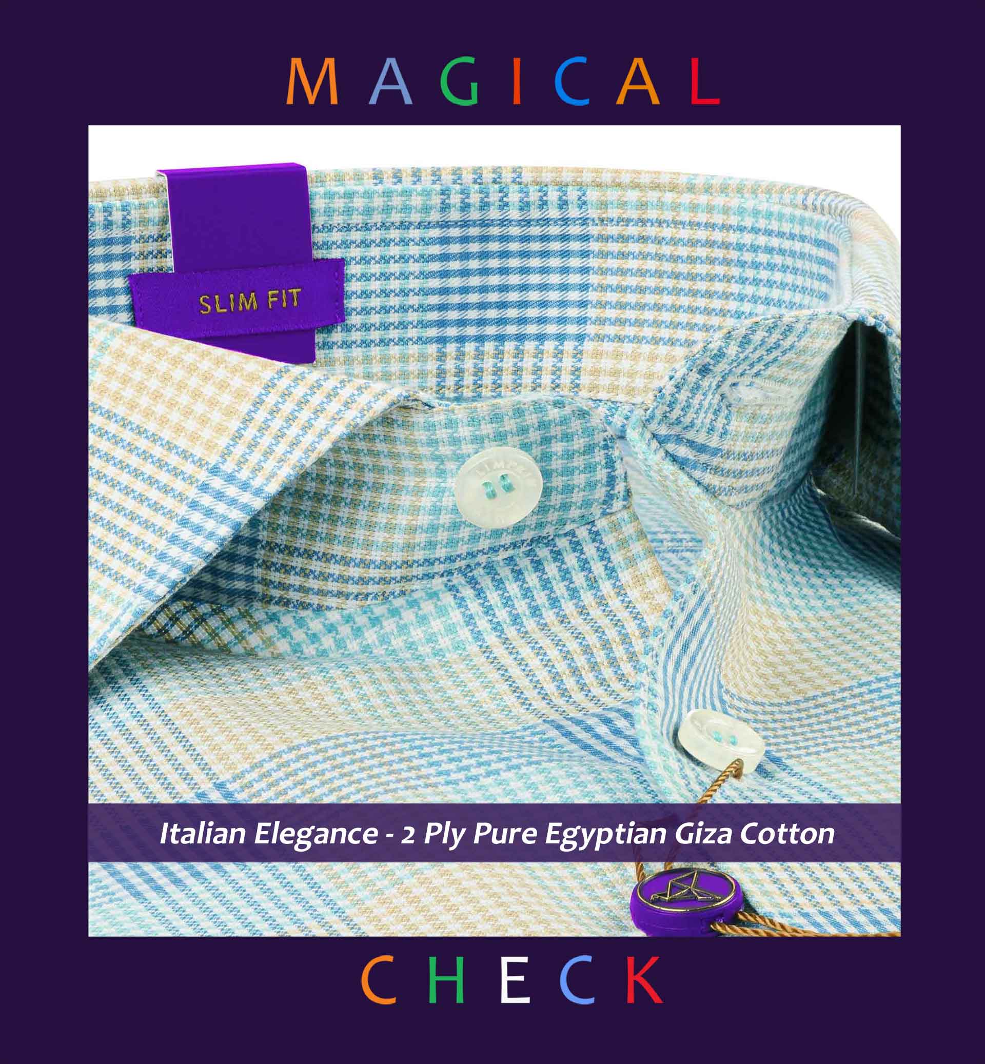 Morelia- Turquoise Blue & Beige Check | Premium Shirts for Men-Limpkin