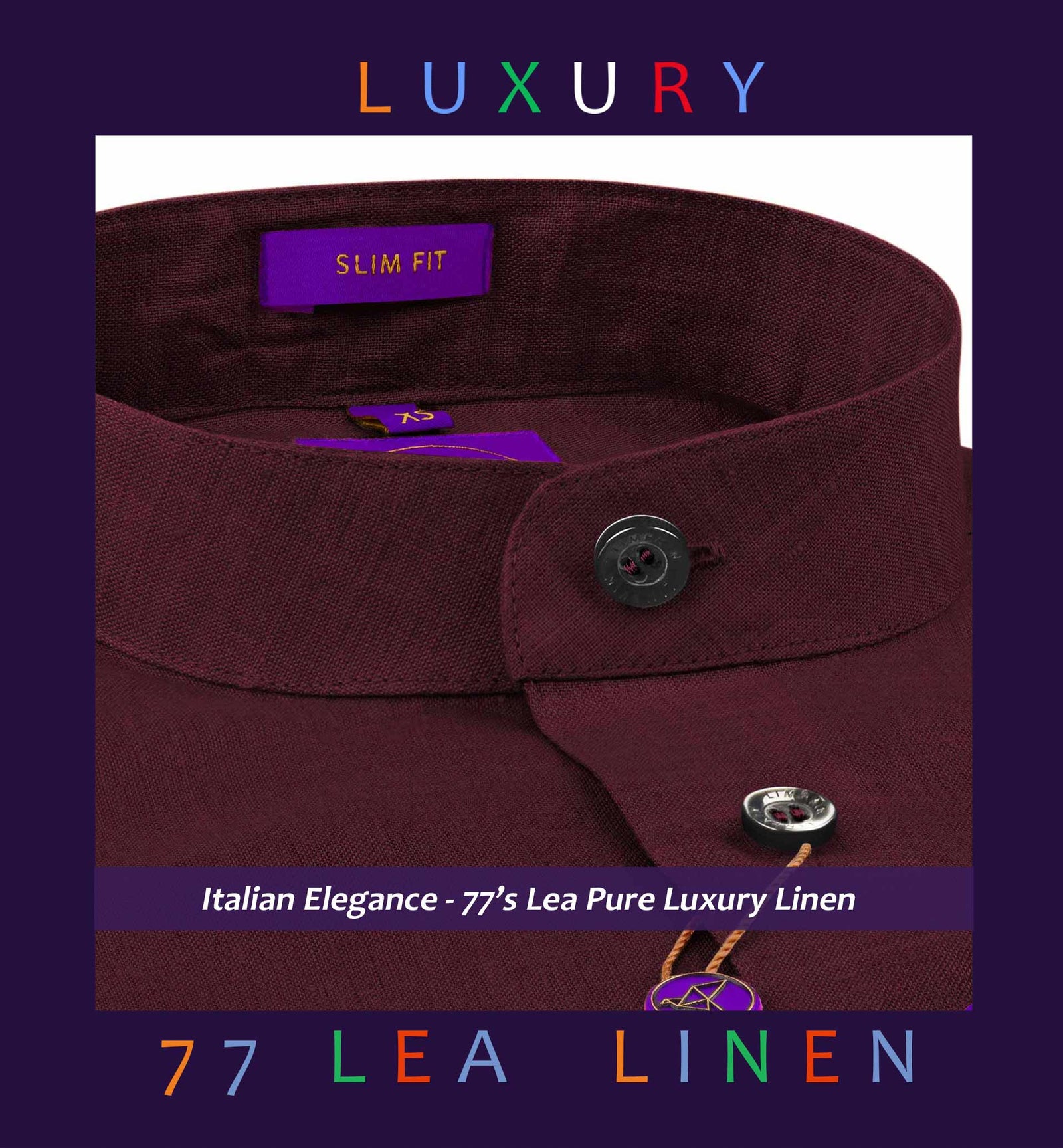 Sonet- Burgundy Solid Linen- Mandarin Collar