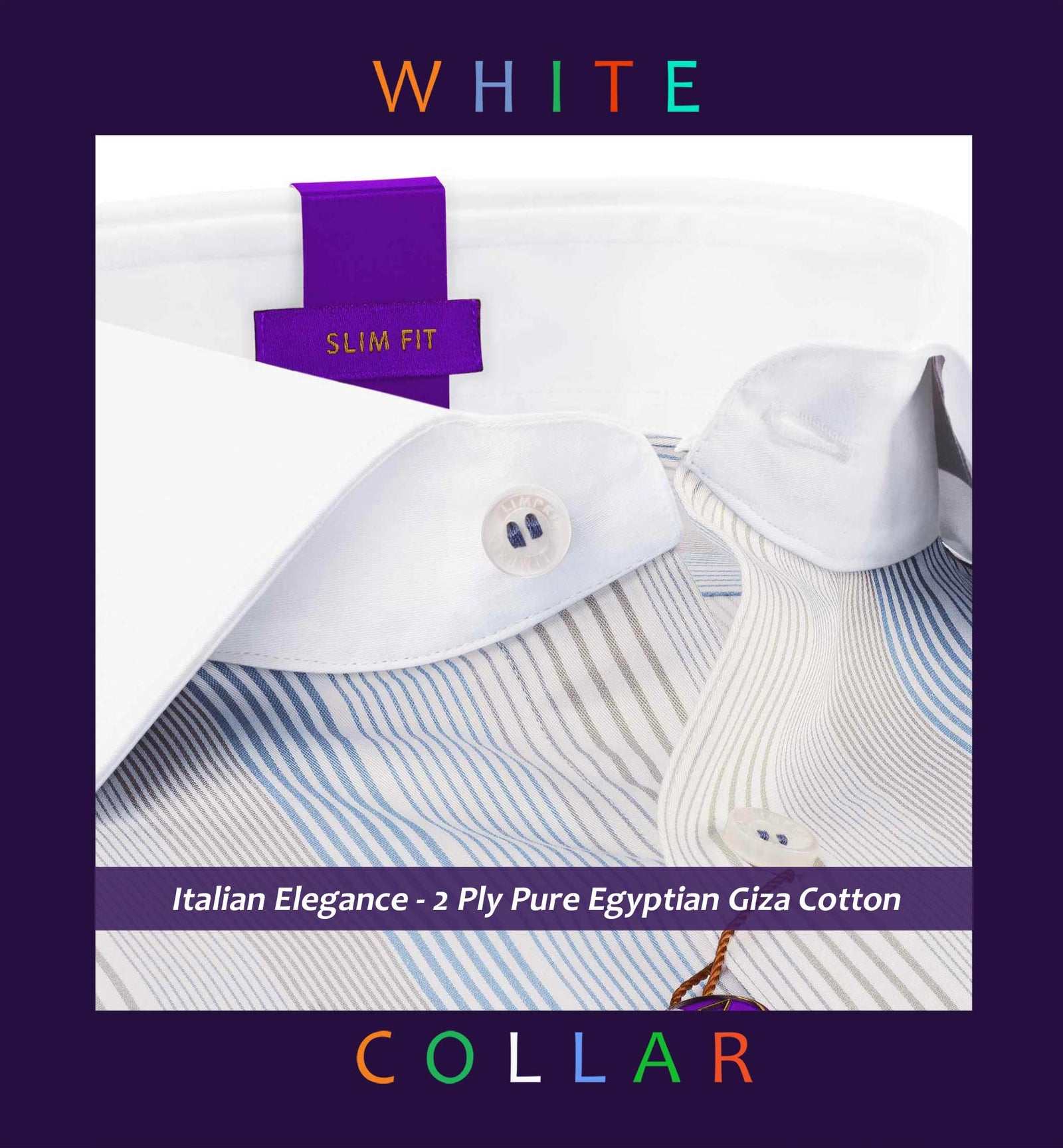 Estonia- Cerulean Blue & Beige Stripe- White Collar