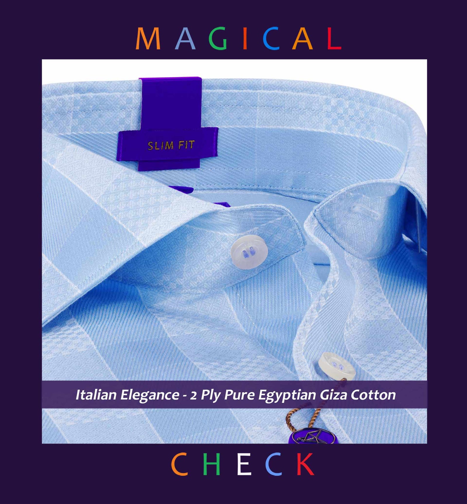 Cortland- Azure Blue & White Check- 2 Ply Egyptian Giza Cotton- Delivery from 23rd November