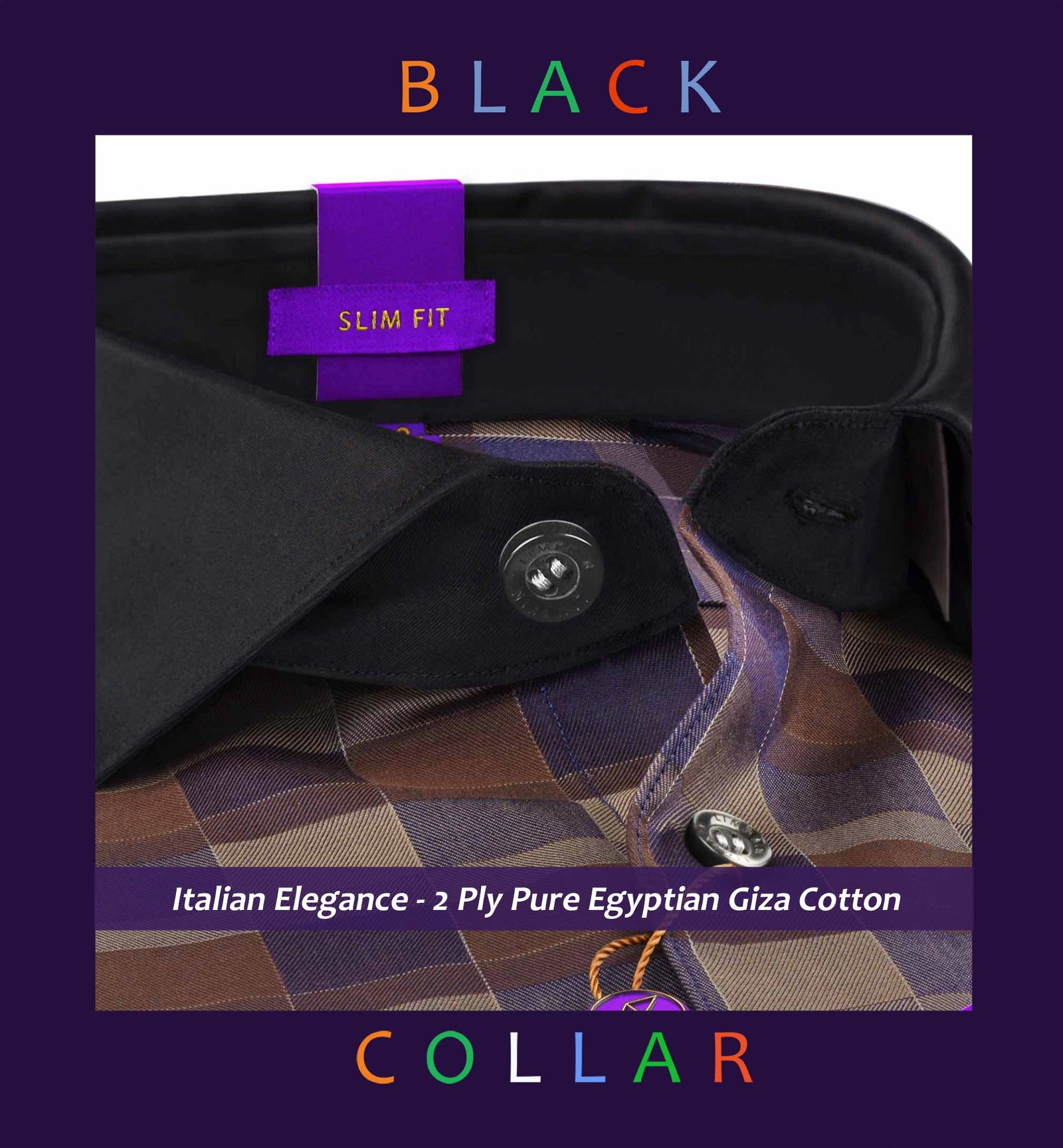 Maribo- Navy & Caramel Brown Check- Black Collar