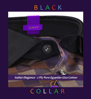 Maribo- Navy & Caramel Brown Check- Black Collar