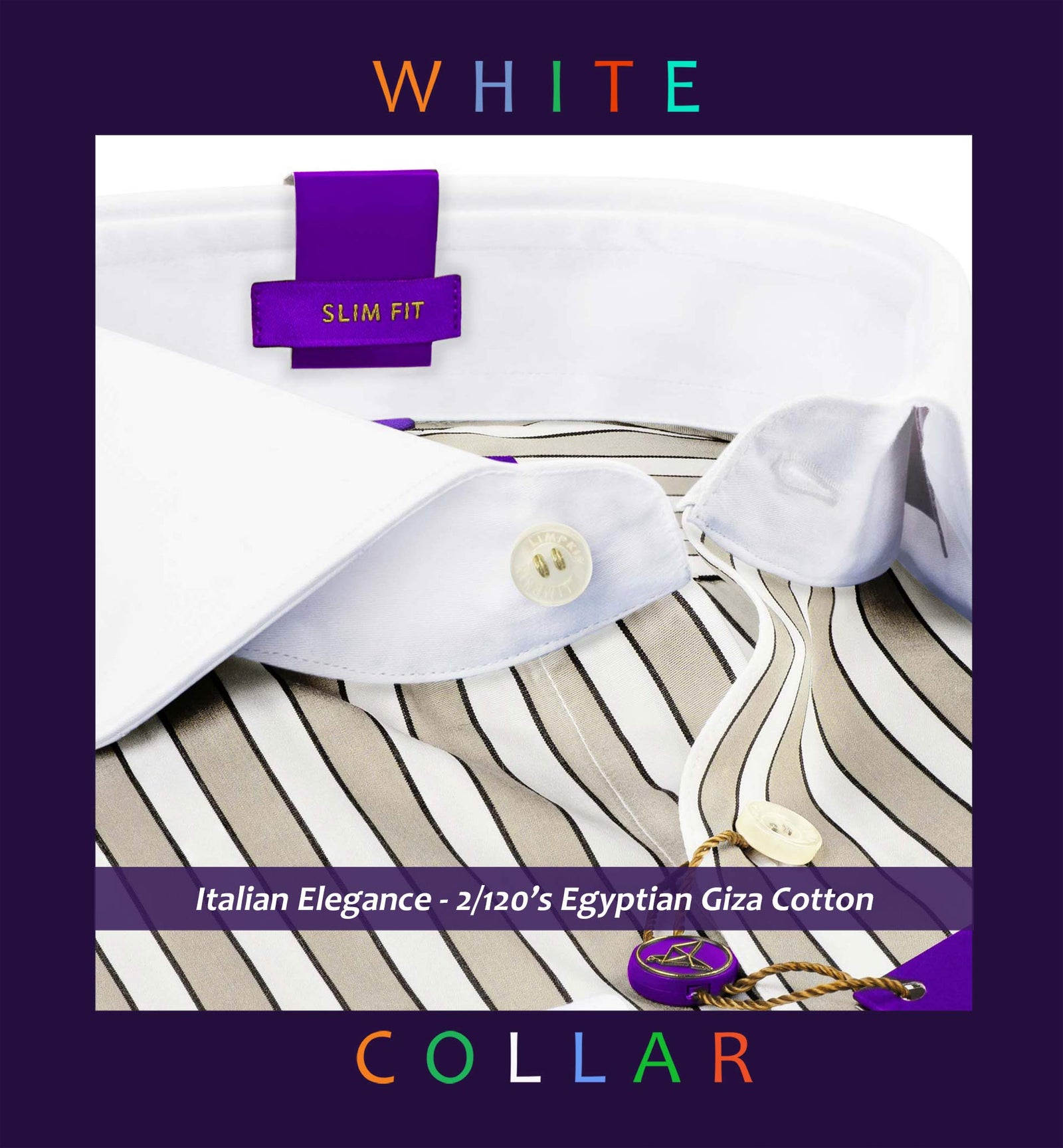 Fribourg- Beige & Mocha Brown Stripe- White Collar