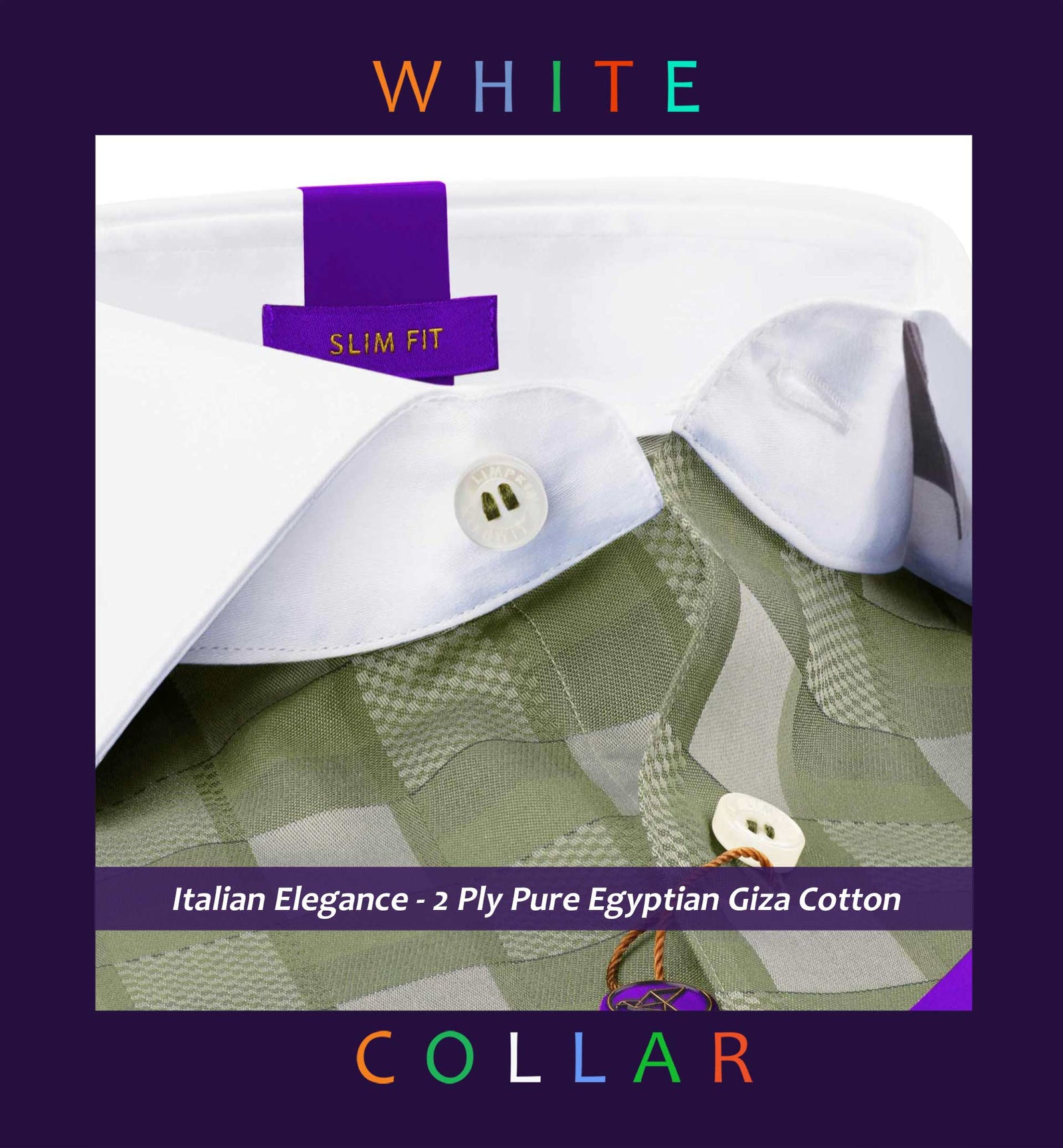 Legnano- Moss Green & Beige Check- White Collar