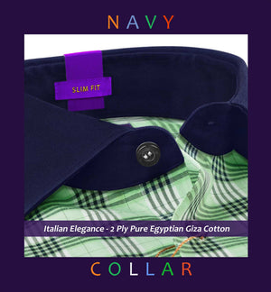 Regina- Mint Green & White Check- Navy Collar