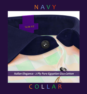 Santos- Mint Green & Peach Check- Navy Collar