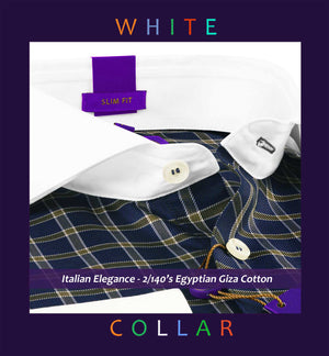 Luxor- Navy & Moss Green Check- White Collar