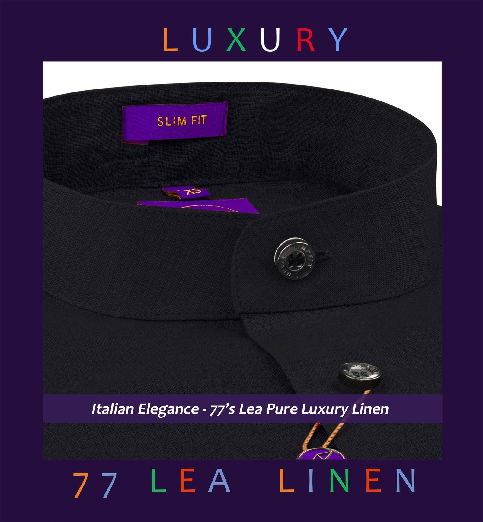 Pengfei- Black Solid Linen- Mandarin Collar