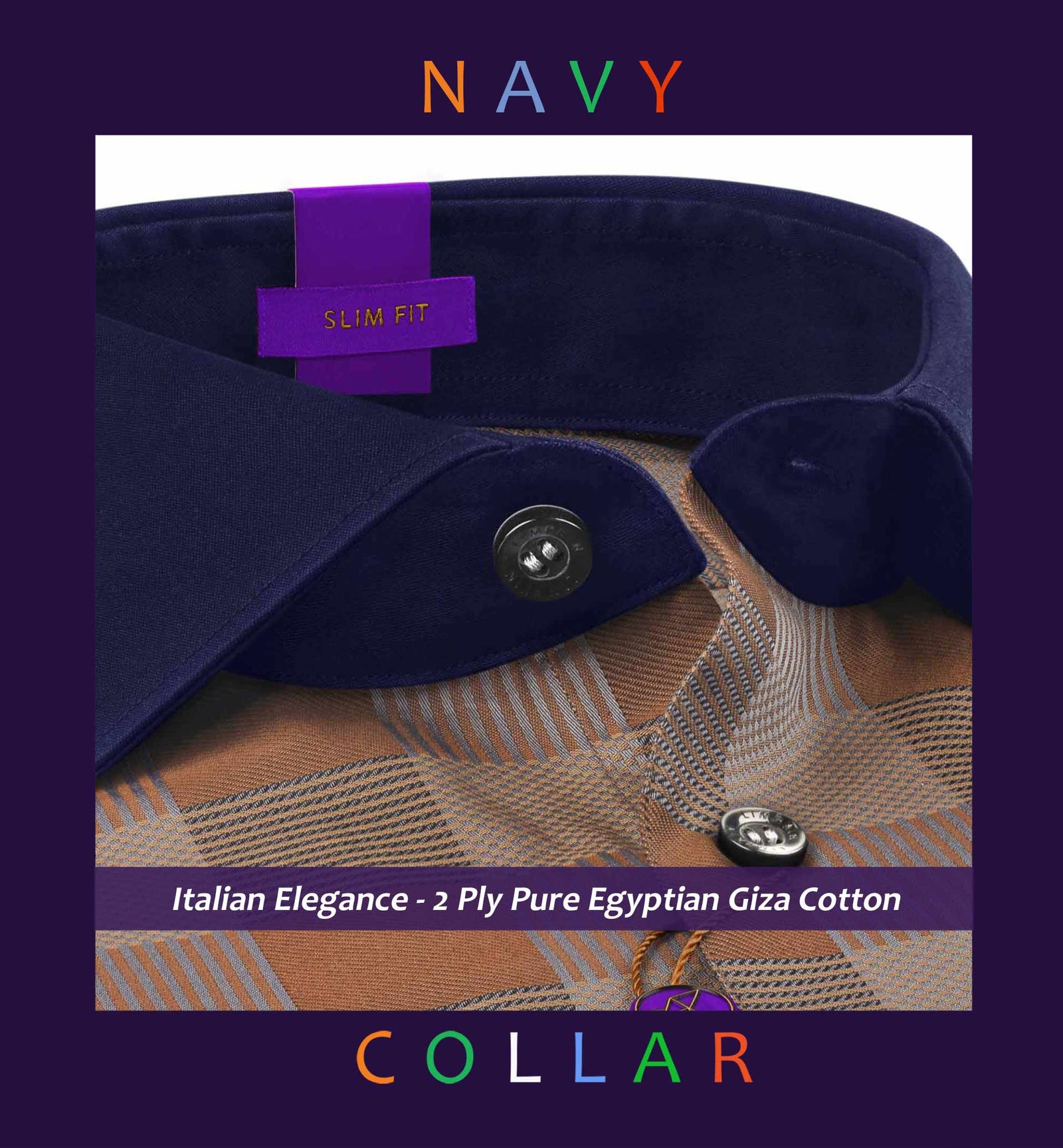 Rochelle- Caramel Brown & Navy Check- Navy Collar