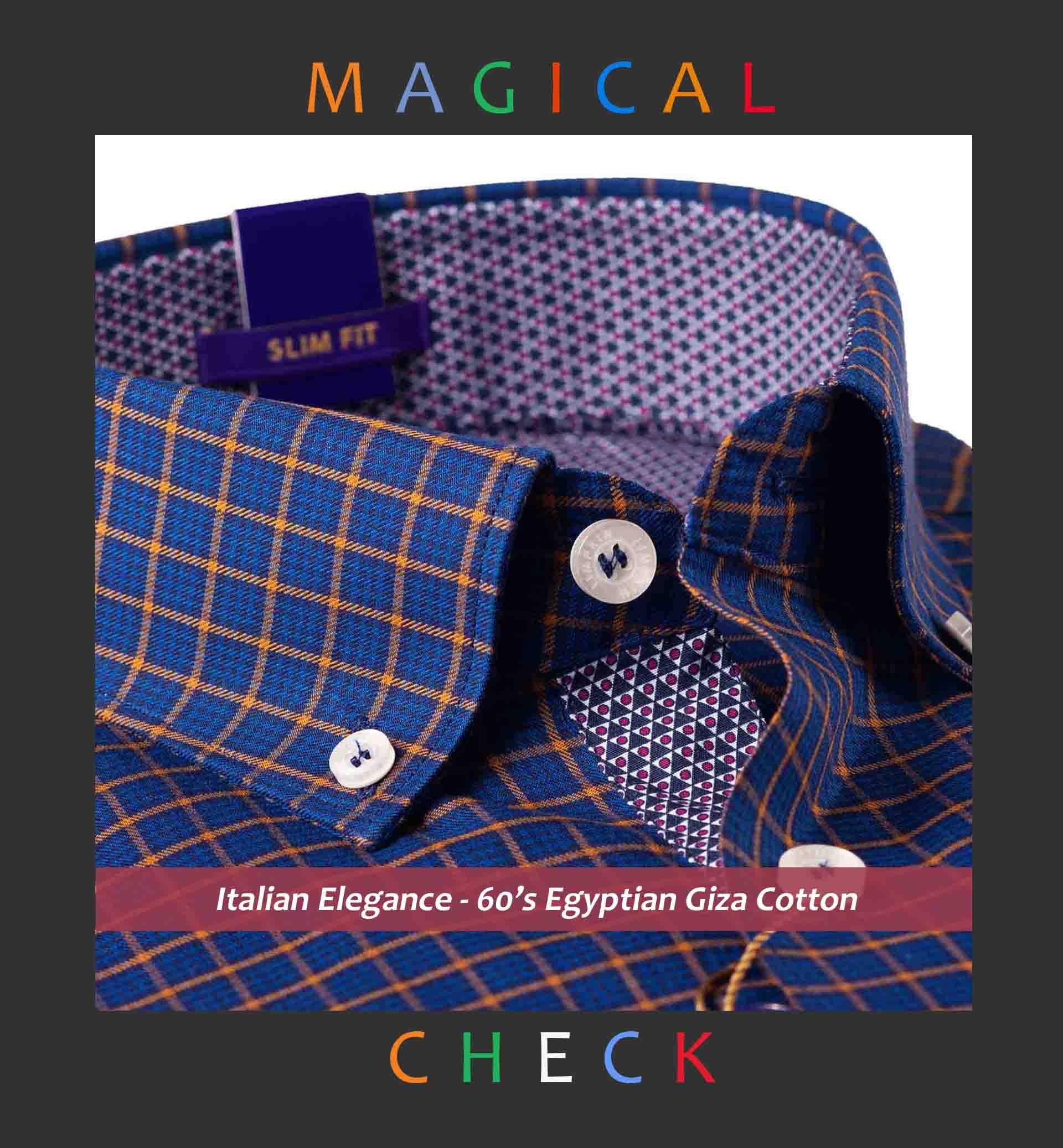 Brisbane- Navy & Orange Check- Button Down