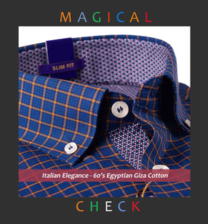 Brisbane- Navy & Orange Check- Button Down