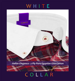 Nostrand- Navy & Burgundy Check- White Button Down Collar