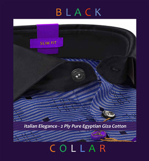 Sanibel- Royal Blue Horizontal Stripe- Black Collar