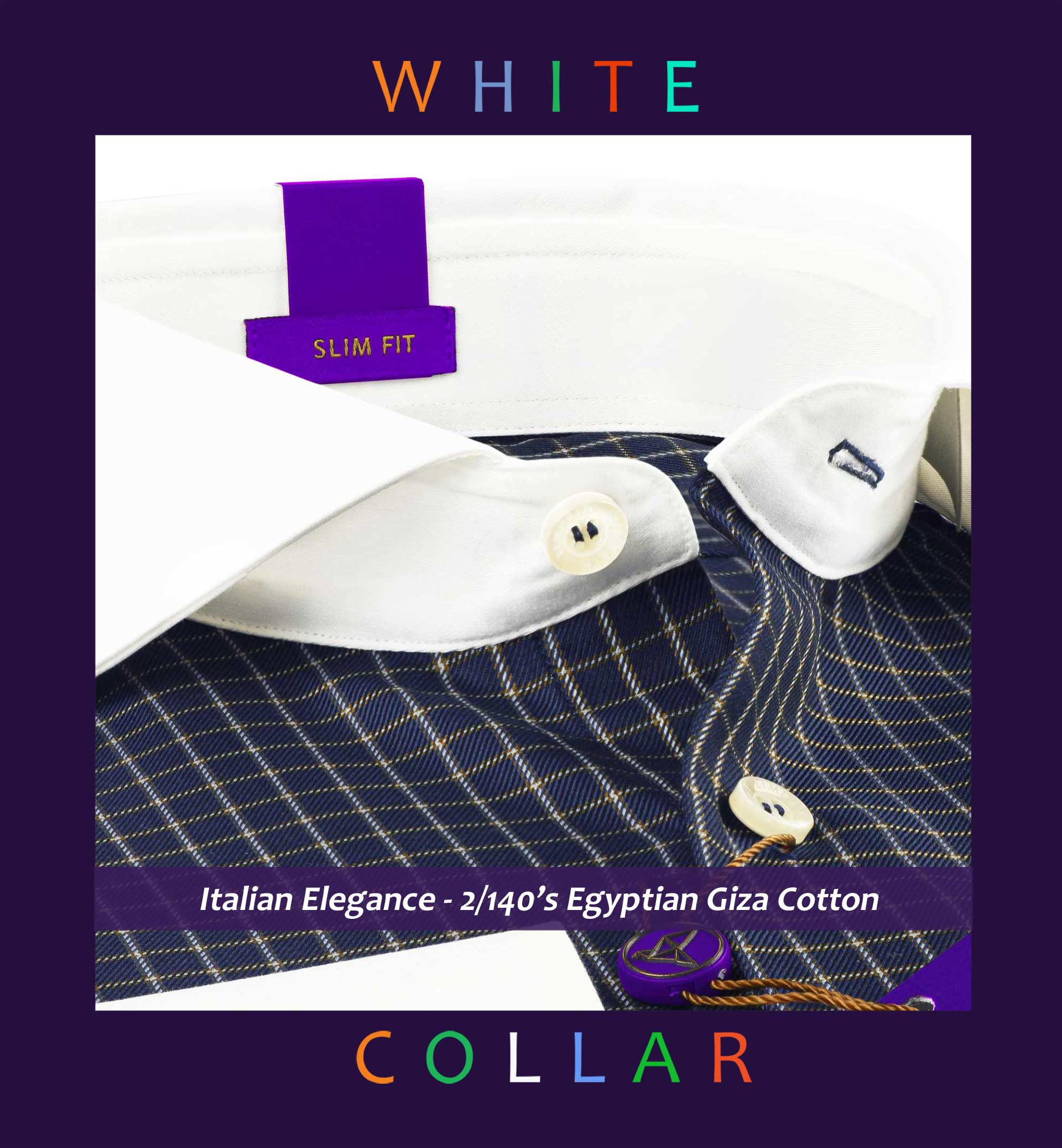 Porus- Navy & White Check- White Collar- 2/140 Egyptian Giza Cotton