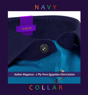 Amiens- Prussian Blue Solid- Navy Collar