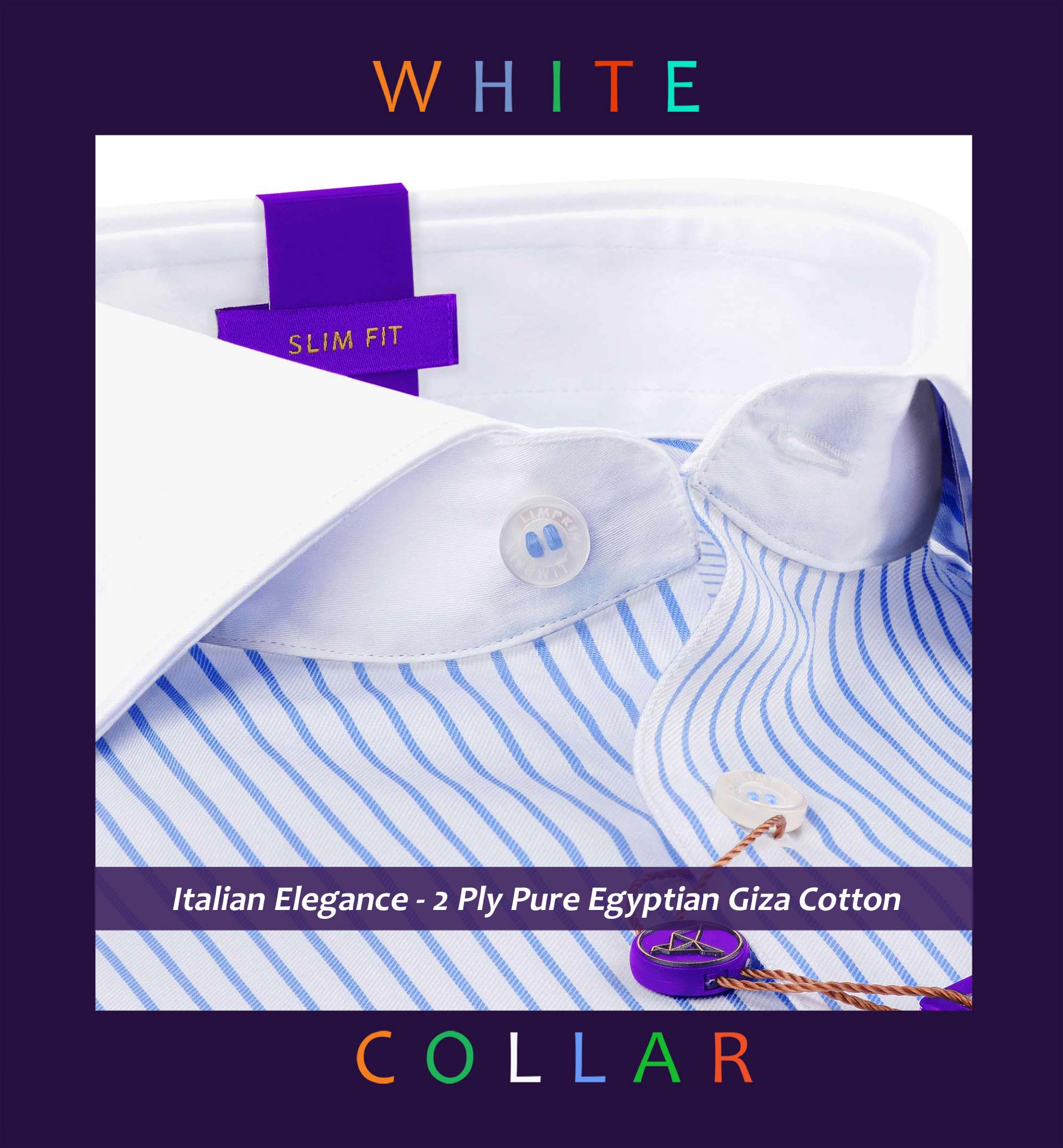 Cyprus- Azure Blue & White Stripe- White Collar