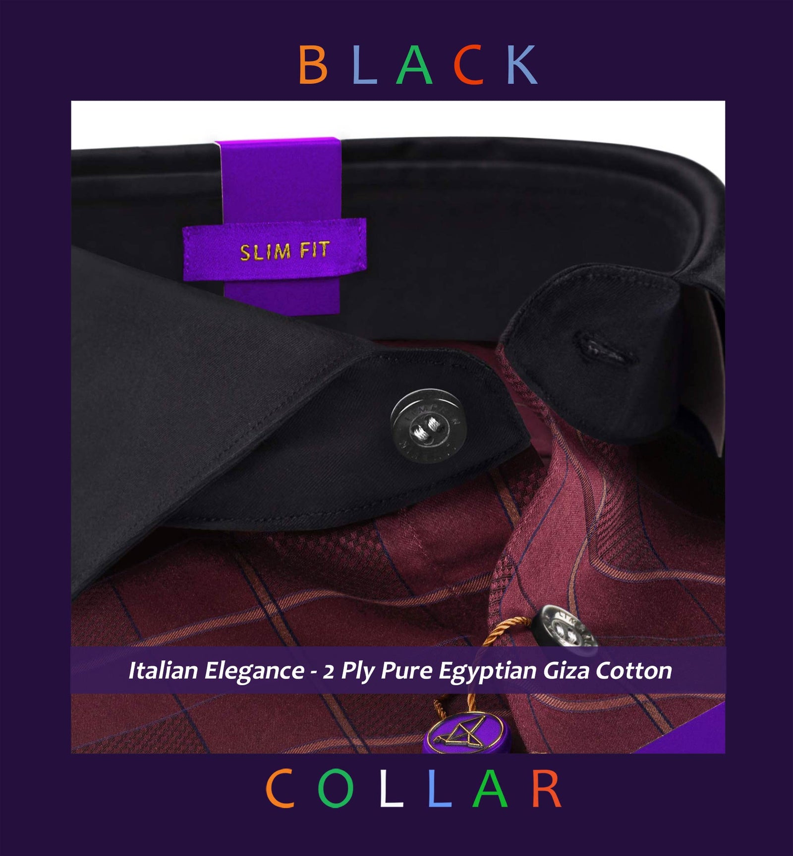 Portugal- Burgundy & Olive Check- Black Collar