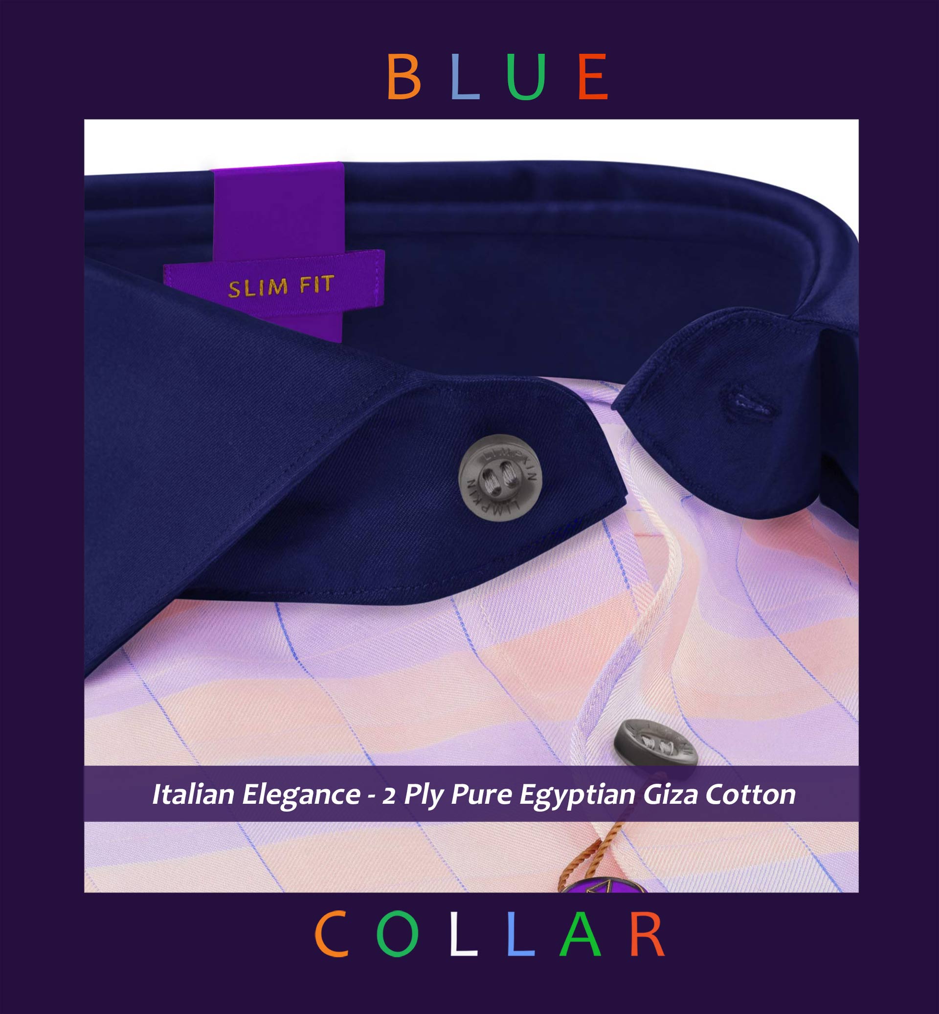 Postiano- Flamingo Pink & Lilac Check- Navy Collar