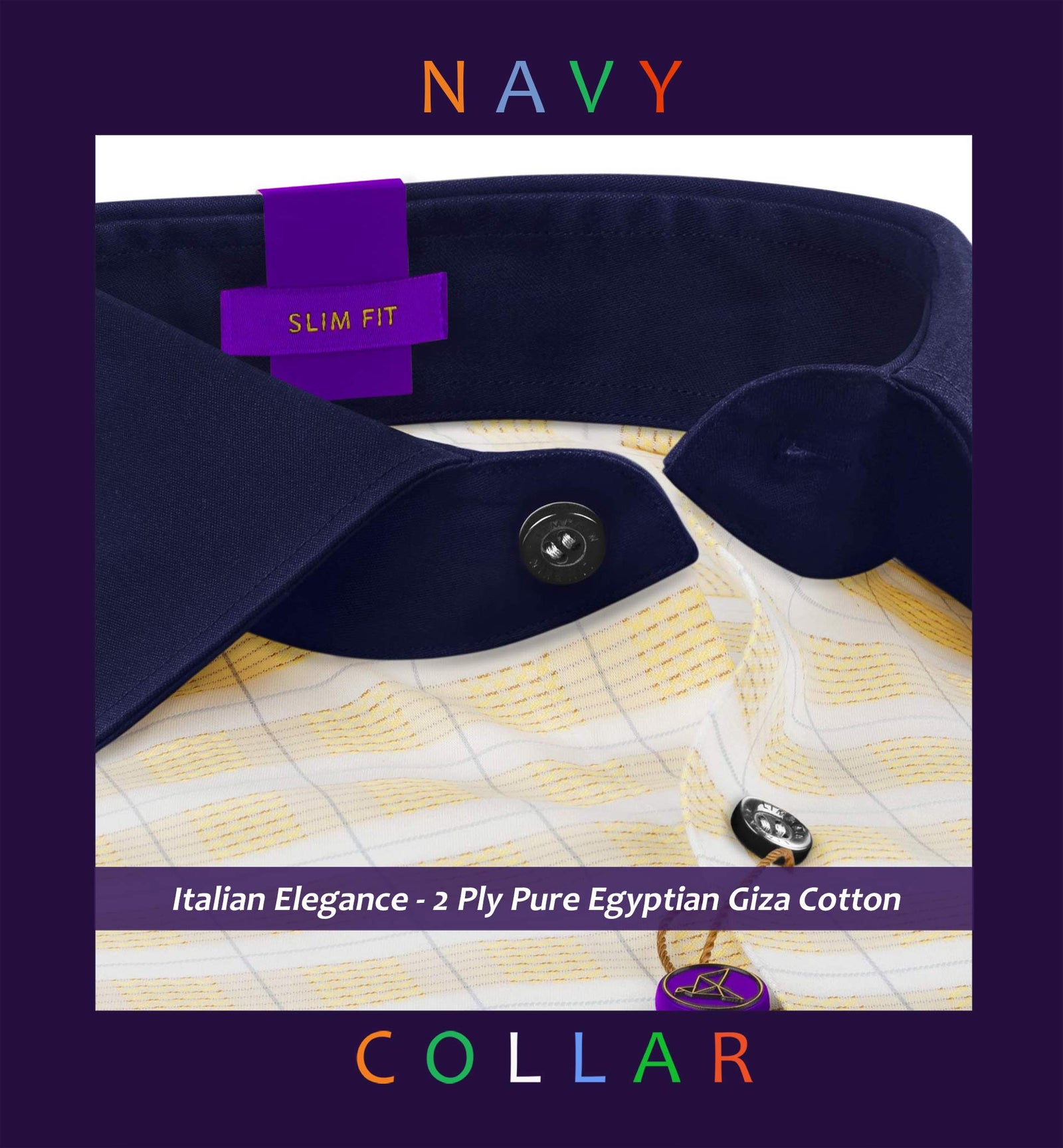 Cyprus- Amber Yellow & Ivory Stripe- Navy Collar